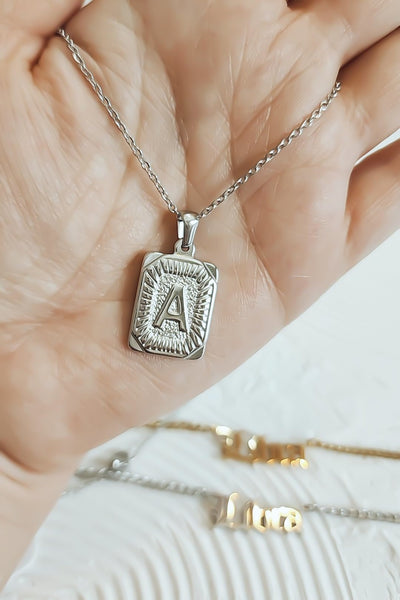 Rectangle initial necklace sale