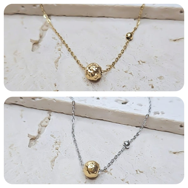 New Hammered Ball w/ side ball accent Necklace  * Choose your Metal*