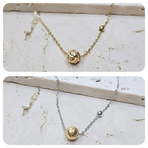 New Hammered Ball w/ side ball accent Necklace  * Choose your Metal*