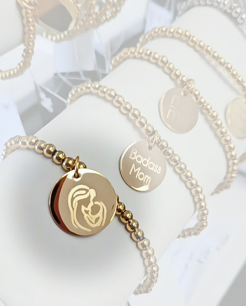 Beaded Mother and Child Silhouette Bracelet *Choose your metal*