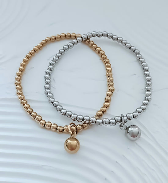 Beaded Small Dangle Ball Charm Bracelet *Choose your metal*