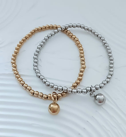 Beaded Small Dangle Ball Charm Bracelet *Choose your metal*