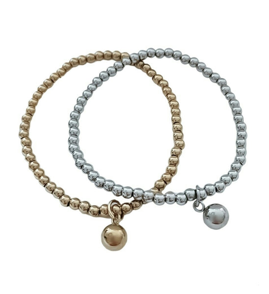 Beaded Small Dangle Ball Charm Bracelet *Choose your metal*