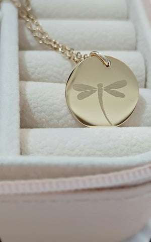 Engraved Dragonfly Disc Necklace *CHOOSE YOUR METAL*
