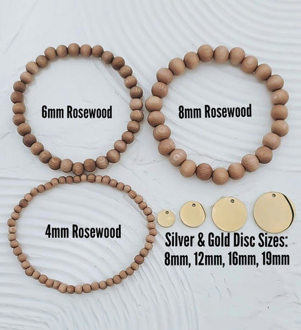 New Rosewood Bracelet *CUSTOMIZE: Choose your Bead Size, with or without disc, Disc size*