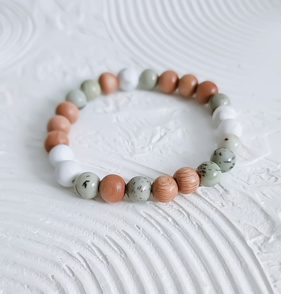 Elements: Forest - Rosewood, White Howlite, Pine Jasper Bracelet