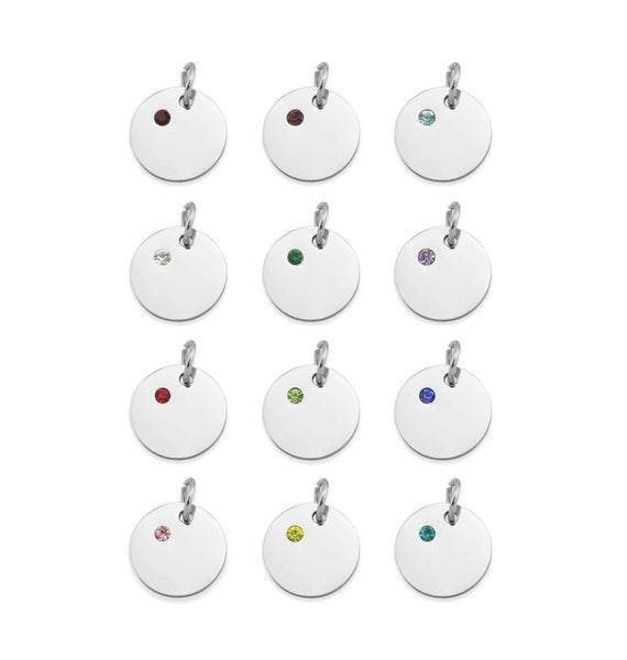 NEW for Engraving:  Disc with CZ Birthstone *Choose Your Birthstone and Metal