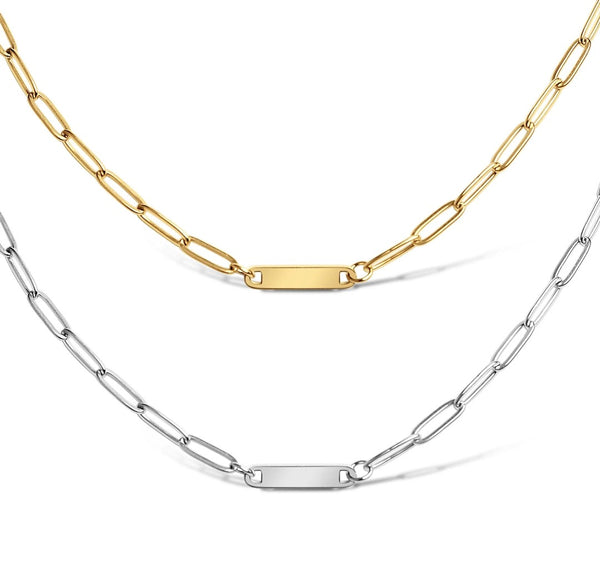 NEW: ENGRAVEABLE Single Bar Paperclip Chain Necklace  * Choose from Silver or Gold*