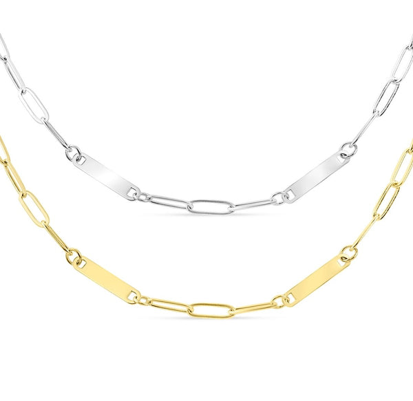 NEW ENGRAVEABLE Double Bar Paperclip Chain Necklace  * Choose from Silver or Gold*