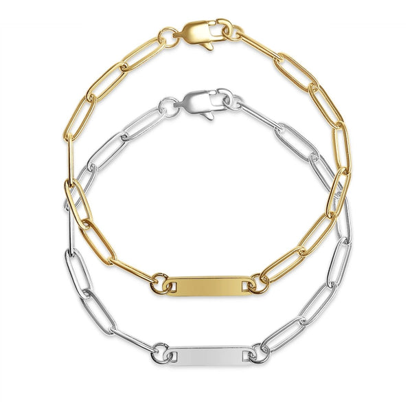 NEW: ENGRAVEABLE Single Bar Paperclip Chain Bracelet  * Choose from Silver or Gold*