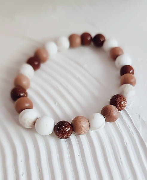 Elements: Earth - Rosewood, Terra Cotta Goldstone, Cream Howlite Bracelet