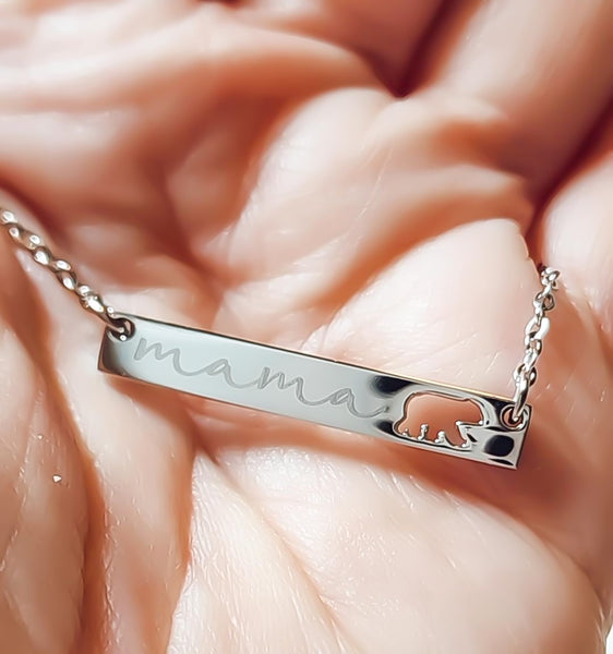 NEW for Engraving: Horizontal Bar Mama Bear *Choose Your Metal*