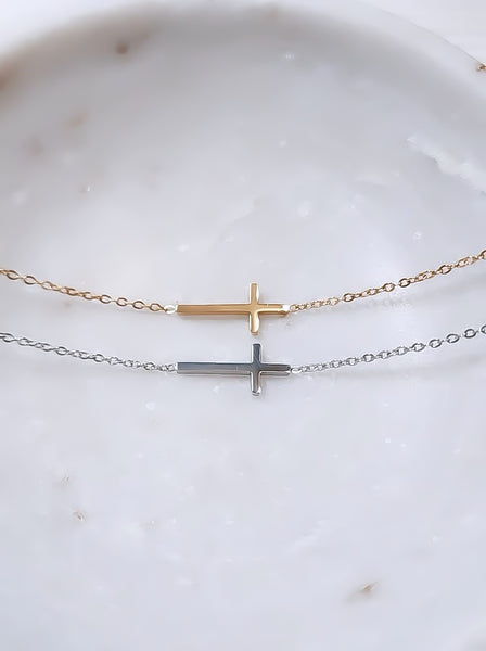 New Sideways Center Cross Necklace  * Choose your Metal*