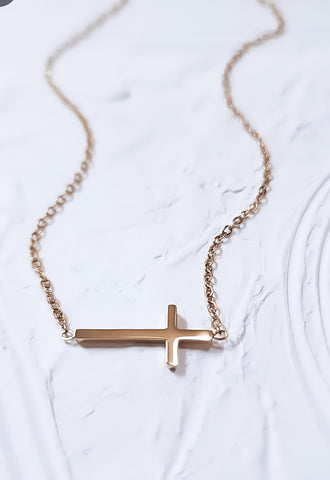 New Sideways Center Cross Necklace  * Choose your Metal*