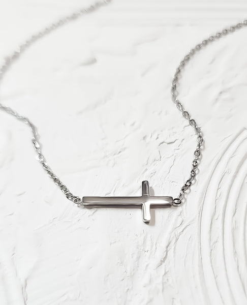 New Sideways Center Cross Necklace  * Choose your Metal*