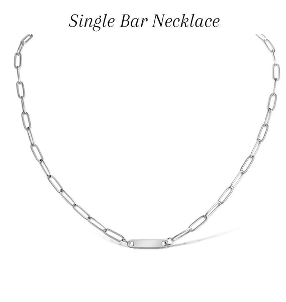 NEW: ENGRAVEABLE Single Bar Paperclip Chain Necklace  * Choose from Silver or Gold*
