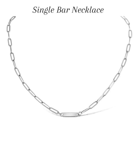 NEW: ENGRAVEABLE Single Bar Paperclip Chain Necklace  * Choose from Silver or Gold*