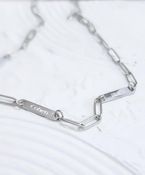 NEW ENGRAVEABLE Double Bar Paperclip Chain Necklace  * Choose from Silver or Gold*