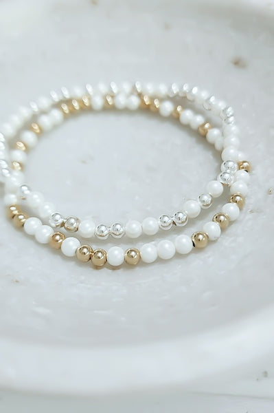White Pearl Bead Mix Bracelet * Choose Your Metal*