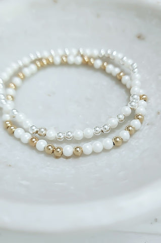 White Pearl Bead Mix Bracelet * Choose Your Metal*