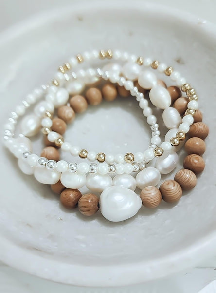 White Pearl Bead Mix Bracelet * Choose Your Metal*