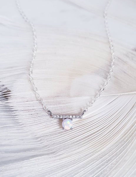 CZ Bar White Opal Necklace *OBSESSED*Choose your metal