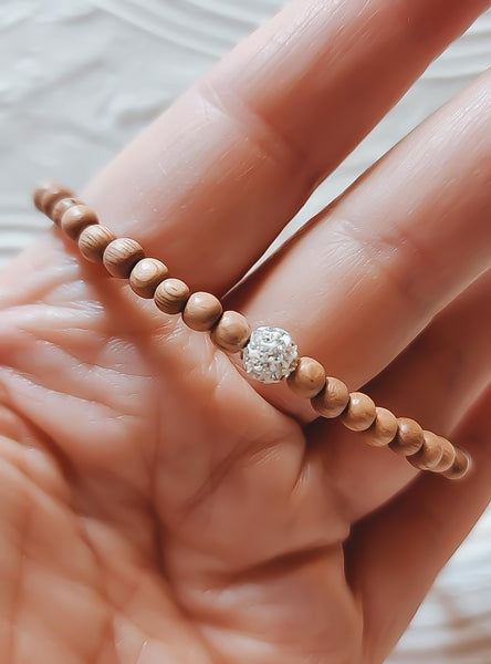 New Dainty Rosewood Beads w/ Pave Focal