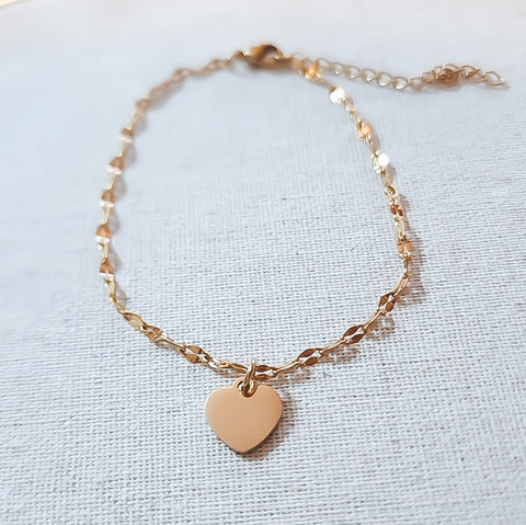 New Dainty Dap Heart Tag Bracelet  * Choose your Metal*