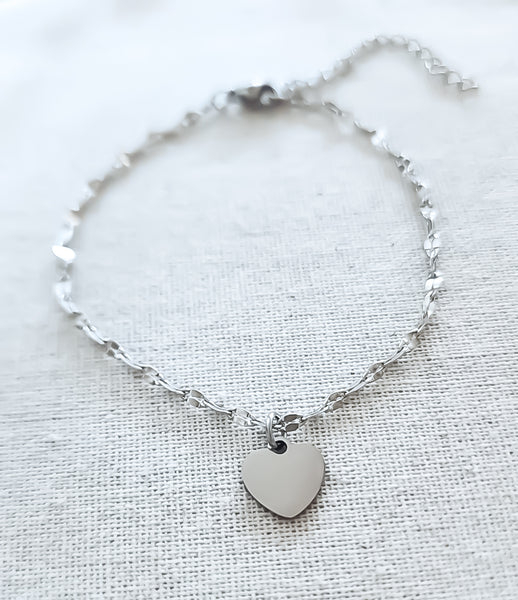 New Dainty Dap Heart Tag Bracelet  * Choose your Metal*