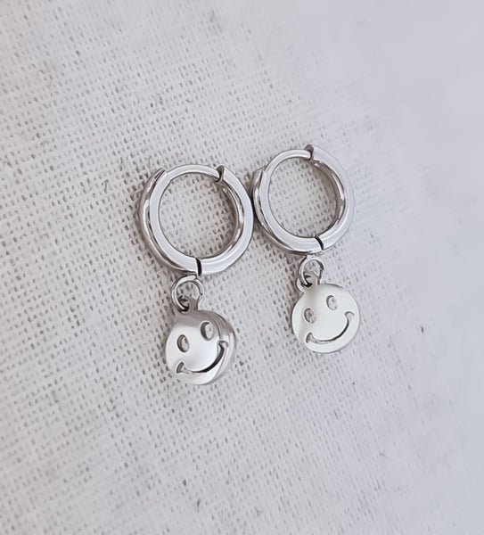 New Huggie Hoop Smiley Face Earrings  * Choose your Metal*