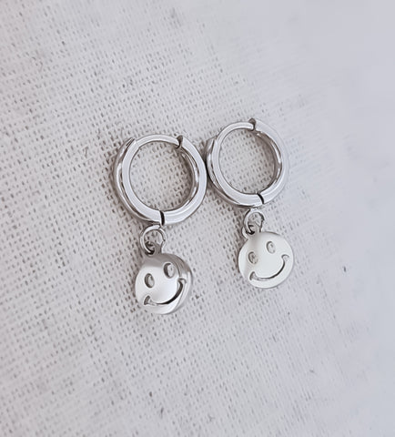 New Huggie Hoop Smiley Face Earrings  * Choose your Metal*