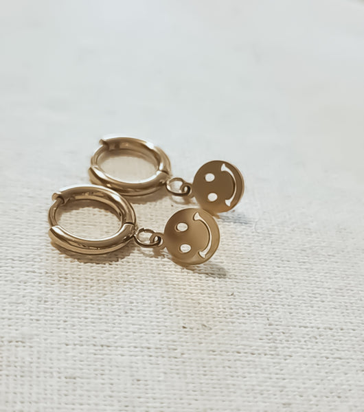 New Huggie Hoop Smiley Face Earrings  * Choose your Metal*