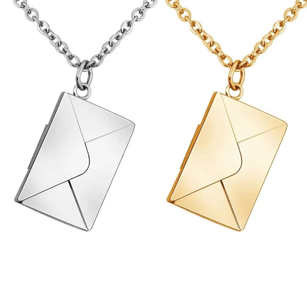 NEW for Engraving: Personalized Letter w/ Envelope / Love Letter Necklace *Choose Your Metal*