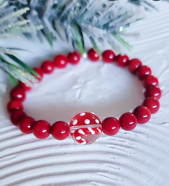 *Holiday Exclusive* Luxe Red South Sea Pearl Candy Cane Murano Glass Focal Bracelet