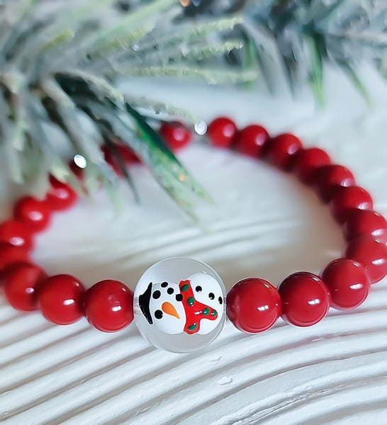 Sold Out* Holiday Exclusive Luxe Red South Sea Pearls w/ Snowman Murano Glass Focal Bracelet