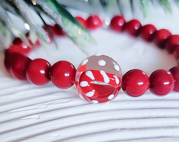 *Holiday Exclusive* Luxe Red South Sea Pearl Candy Cane Murano Glass Focal Bracelet