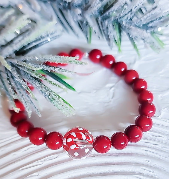 *Holiday Exclusive* Luxe Red South Sea Pearl Candy Cane Murano Glass Focal Bracelet