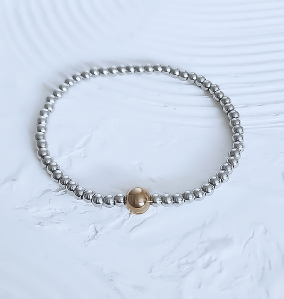 New The Perfect Beaded 4mm + 8mm Focal Mixed Metals Bracelet *Choose your metal*