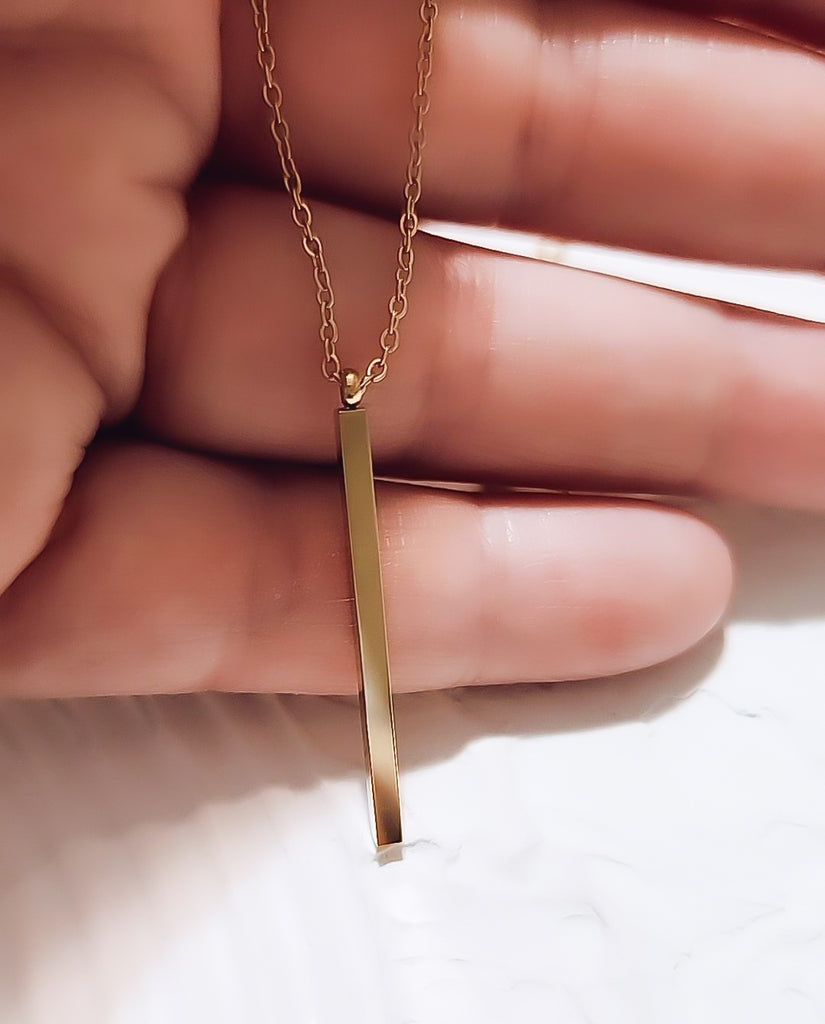 New The Perfect Dainty Vertical Bar Necklace Choose your Metal