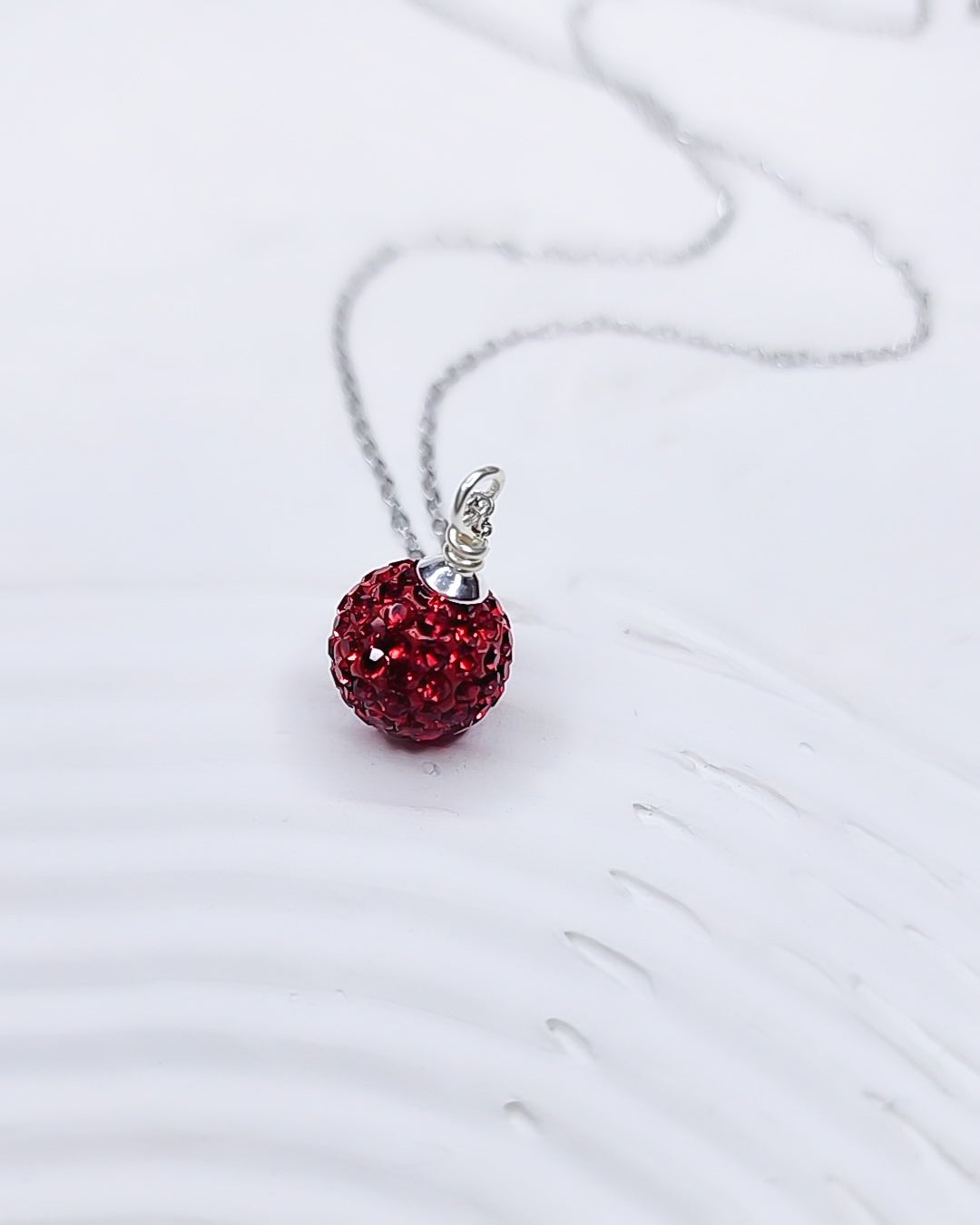 Silver Red Pave Ball Necklace Jewelz by Angie