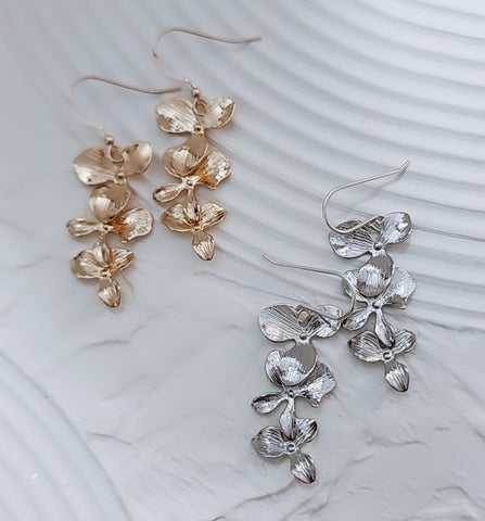 *RESTOCKING SOON* Triple Orchid Dangle Earrings * Choose your Metal*