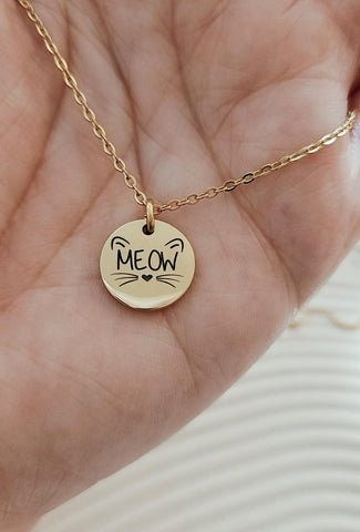 Engraved Meow Cat Lover's Necklace *CHOOSE YOUR METAL*