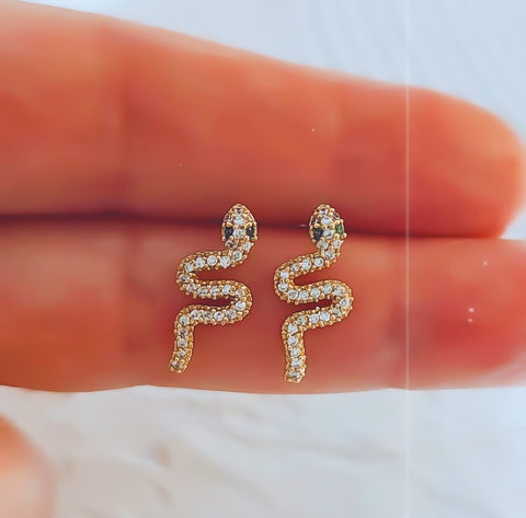 *RESTOCKING SOON* Gold Emerald CZ Snake Eyes Stud Earrings ... They're giving Reputation Vibes 🐍