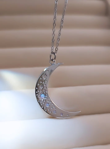 CZ Opal Moon Necklace / *CHOOSE YOUR METAL*