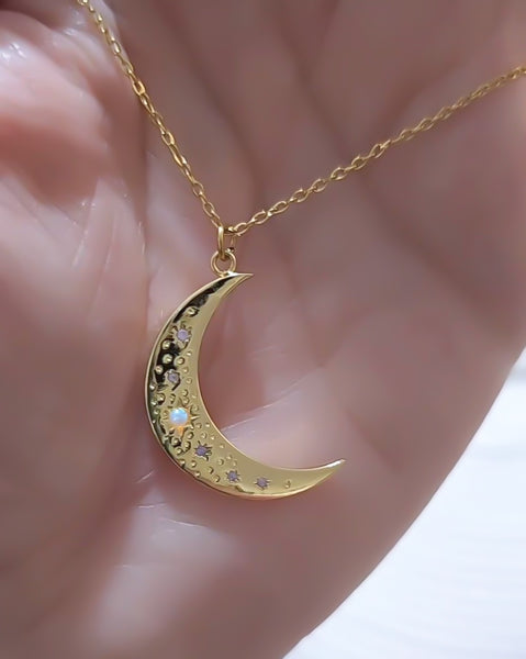 CZ Opal Moon Necklace / *CHOOSE YOUR METAL*