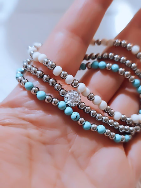 Blue Turquoise Bead Mix Bracelet * Choose Your Metal*