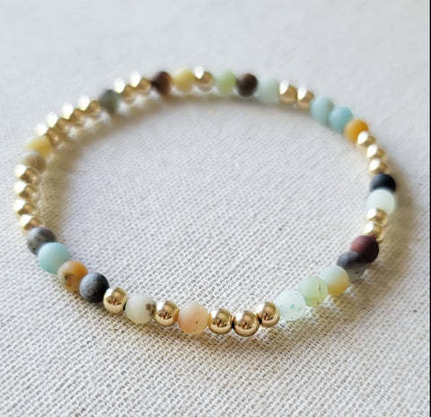 Matte Multi Amazonite Bead Mix Bracelet * Choose Your Metal*