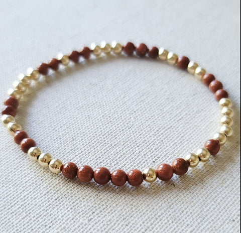 Terracotta Goldstone Bead Mix Bracelet * Choose Your Metal*