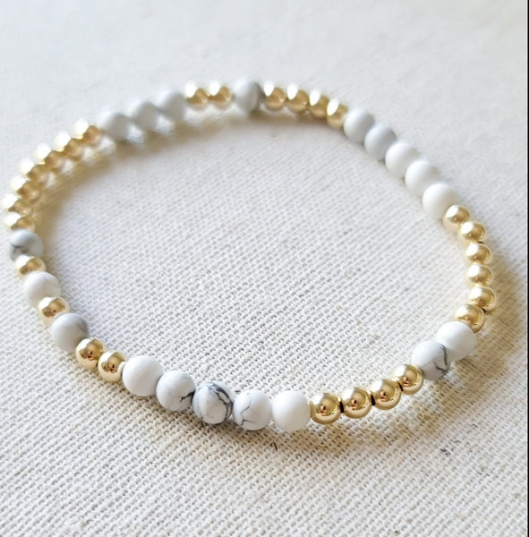 Matte White Howlite Bead Mix Bracelet * Choose Your Metal*
