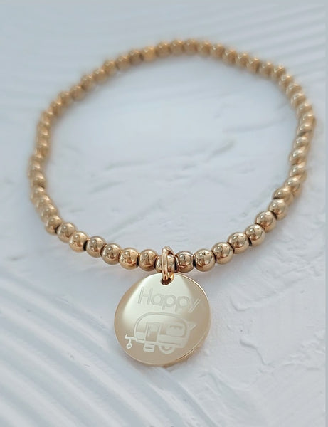 Happy Camper Disc Bracelet * CHOOSE YOUR METAL*